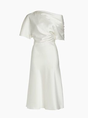 Amsale One-Shoulder Ivory Satin Gown